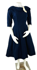 Vintage 40s Felted Wool A Line Midi Dress USA Wartime Victory Womens Small