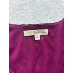 Rewind Swiss Dot Mini Dress Womens Large Plum Purple Wrap Front Flutter Sleeve