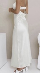Ivory Satin Strapless Cocktail Slip Dress Old Money Minimalist Cowl Back Size S