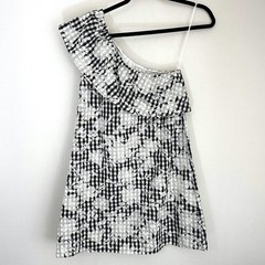 NWT Sezane Robe Agatha One Shoulder Ruffle Gingham Floral Embroidered Dress 36/4