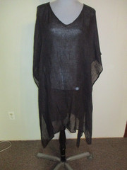 Eileen Fisher FAB! Organic Linen Poncho Kaftan Sheer Dress in Black Size S/M