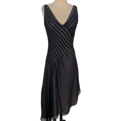 Talbots Bias Cut Silk Asymmetrical Beaded Brown Dress Size 10, 90s Y2K Fairy