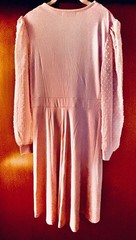 Dress Medium Blush Pink Lacy Faux Wrap Fairycore Seta T V Neck Flowy Long Sleeve