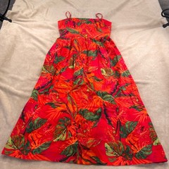 Rachel Zoe Linen Tropical Monstera Blend Maxi Dress Beach Resort Vacation Sz L