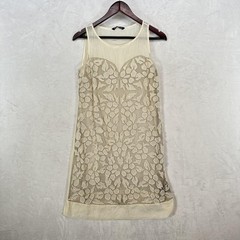 KAS New York Dress Womens M Ivory Sleeveless Lace Sheath Silk Blend Floral Sheer