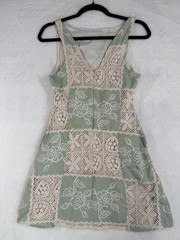 Sofie The Label Carmine Patchwok Crochet Mini Dress Womens SZ M Green/Ivory Boho
