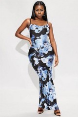 Women’s Floral Bodycon Maxi Dress Spaghetti Strap Evening Vacation-LARGE