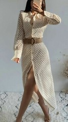 ZARA CREAM EMBROIDERED CUTWORK Long Sleeve Midi Dress size S 8 10 4786/109