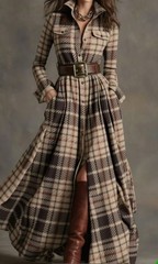 Women&rsquo;s Button Down Collared Long Sleeve High Waist belted dress size L Pockets