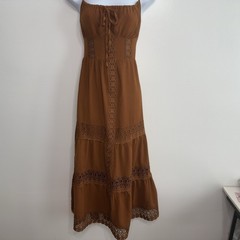Cider Women’s Lace Trim Tiered Cami Maxi Dress Open Lace Rusty Orange Medium