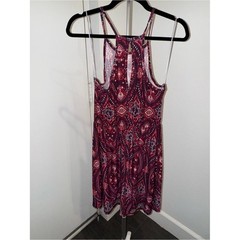 French Grey Purple and Red Paisley Halter Dress Bohemian Festival Colorful