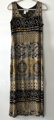 Vintage Coldwater Creek Womens Sleeveless Maxi Tank Dress Tan Black Print M -C