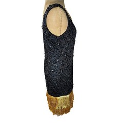 As U Wish Black Sequin Gold Fringe Flapper Dress Size L Cocktail Party 1528418H4