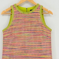 Alex Marie Tweed Shift Dress 4 Pink Lime Green Textured Sleeveless Stripe Knit