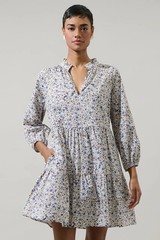 Sugarlips Heath Floral Long Sleeve Mini Shift Dress – Cream Multicolor Small
