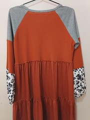 Size M Brown Gray Long Sleeve Sheer End Sleeve Dress