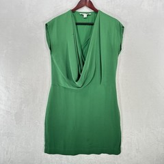 Diane Von Furstenberg Dress Womens 10 Green Mini Silk Draped Cowl Neck Shift