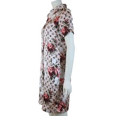 Louis Vuitton Pink Floral Monogram Shift Shirt Dress Button Up Women&rsquo;s 42 US 10