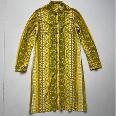 Vtg 60s Chartreuse Psychedelic Button Up Shift Tunic Mod Dress / S/M / Mock Neck