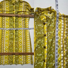 Vtg 60s Chartreuse Psychedelic Button Up Shift Tunic Mod Dress / S/M / Mock Neck