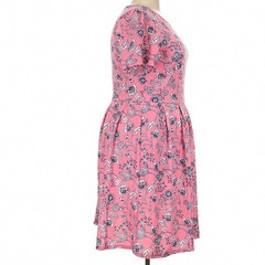 LuLaRoe Womens Amelia Dress Size 3XL Pink Floral Pleated Short Sleeve Fit Flare