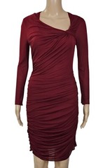 HELMUT LANG for Intermix Burgundy Asymmetric Ruched Jersey Knit Sheath Dress S