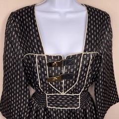 SIZE 6 LAUREN MOFFATT SILK DRESS LUXURY BLACK GOLD BEIGE ELASTIC WAIST EVENT