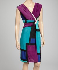 Rabbit Rabbit Rabbit Designs Jade & Purple Geometric Twist-Front DressSz 8