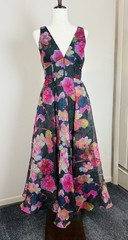 MONIQUE LHUILLIER Gisellle Sleeveless Crinkled Floral Organza Midi-Dress Size 2
