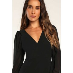 Lulus Tier Elegance Black Long Sleeve Tiered Maxi Dress Chiffon Formal M NWT