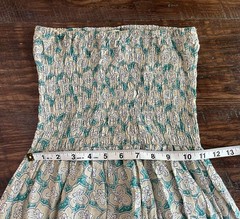 GILLIA Hawaii Maxi Dress Size Small Boho Strapless Tube Smocked Green Tan Floral