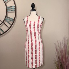 Ann Taylor Petite Dress Size 2P White Floral Striped Sleeveless Lined Sheath