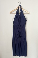Universal Thread Navy Blue Halter V-Neck Rouched Midi Dress M