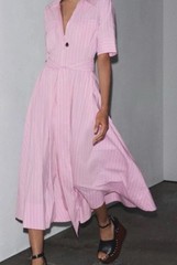 ZARA WOMAN FABRIC BELT ZW COLLECTION POPLIN SHIRT DRESS PINK Size M 2640/596