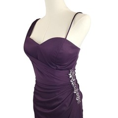 Joanna Chen XSCAPE Size 4 Dark Purple Maxi Dress Beaded Accent Ruched USA Made