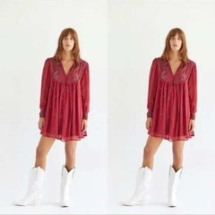 Free People Bali Golden Sun Embellished Beaded Mini Dress Festival Fairy Hippie