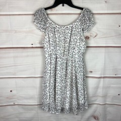 Chocolate Dress Juniors L Floral Cap Sleeve Tie Neck Mini Elastic Waist Pullover