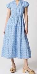 J.CREW Willa Blue Floral V-Neck Puff Sleeve Midi Dress Pockets Size 0