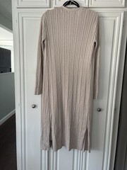 Magaschoni Beige Ribbed Knit Sleeveless Midi Sweater Dress Scoop Neck M