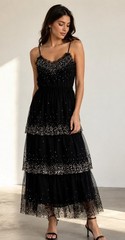 Twinset Milano Sequin Tulle Tiered Maxi Evening Gown IT44 US 8