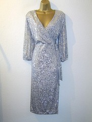 BEAUTIFUL SILVER SEQUIN EVENING PARTY OCCASION DRESS UK 16 NEW