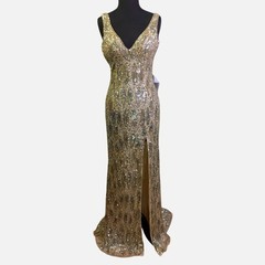 MAC DUGGAL 5018 Dress 2 Cassandra Stone Sequin Gown Plunging Neckline High Slit