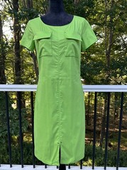 Vintage Doncaster Lime Green Dress Chest Pockets Shift Mod Size 6 Shift Utility