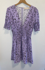 Keepsake The Label Purple Floral Smocked Waist Cottage V Neck Dress Small