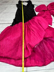 A.J. Bari Sequined Halter Neck Bow Dress Sz 4 Black Pink Open Back Mermaid Bow
