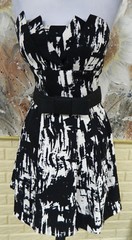 EUC A. BYER SZ 3 STRAPLESS PADDED CUPS HIDDEN BACK SEAM ZIPPER BLACK/IVORY DRESS