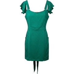 Guess Womens Green Cold Shoulder Ruffle Sleeve Mini Dress with Pockets Tie Back