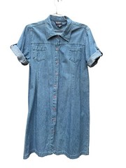 Vintage 90s Denim Polka Dot Dress XL Prairie Homestead Cottagecore 100% Cotton