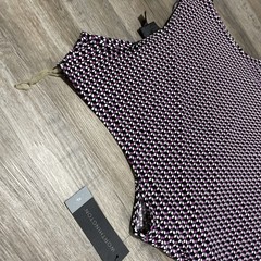 Worthington Faux Wrap Dress XL Purple Black Geometric Sleeveless Ruched Career