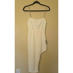 Lulus White Asymmetrical Midi Dress Pearl Rhinestone Straps XS NWT